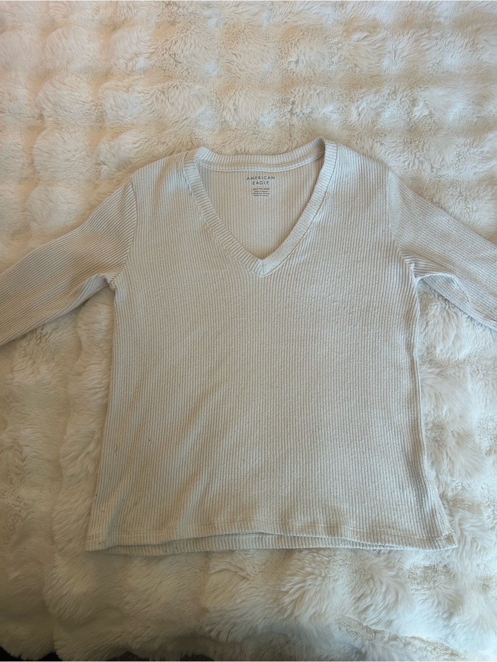 American Eagle Outfitters Women's V-Neck Ribbed Sweater - Off-White/Cream